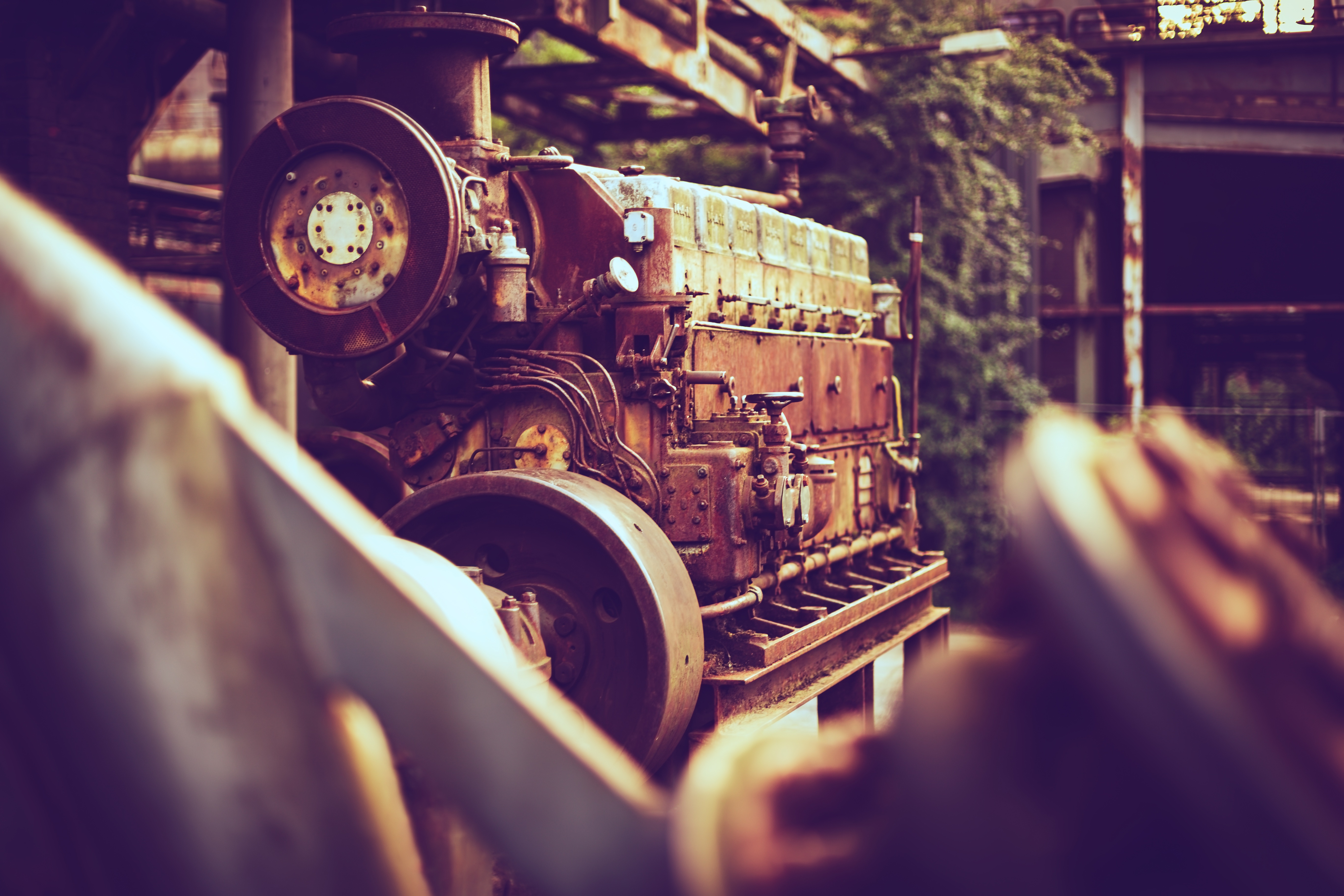 Large diesel engine in a heavy machine
